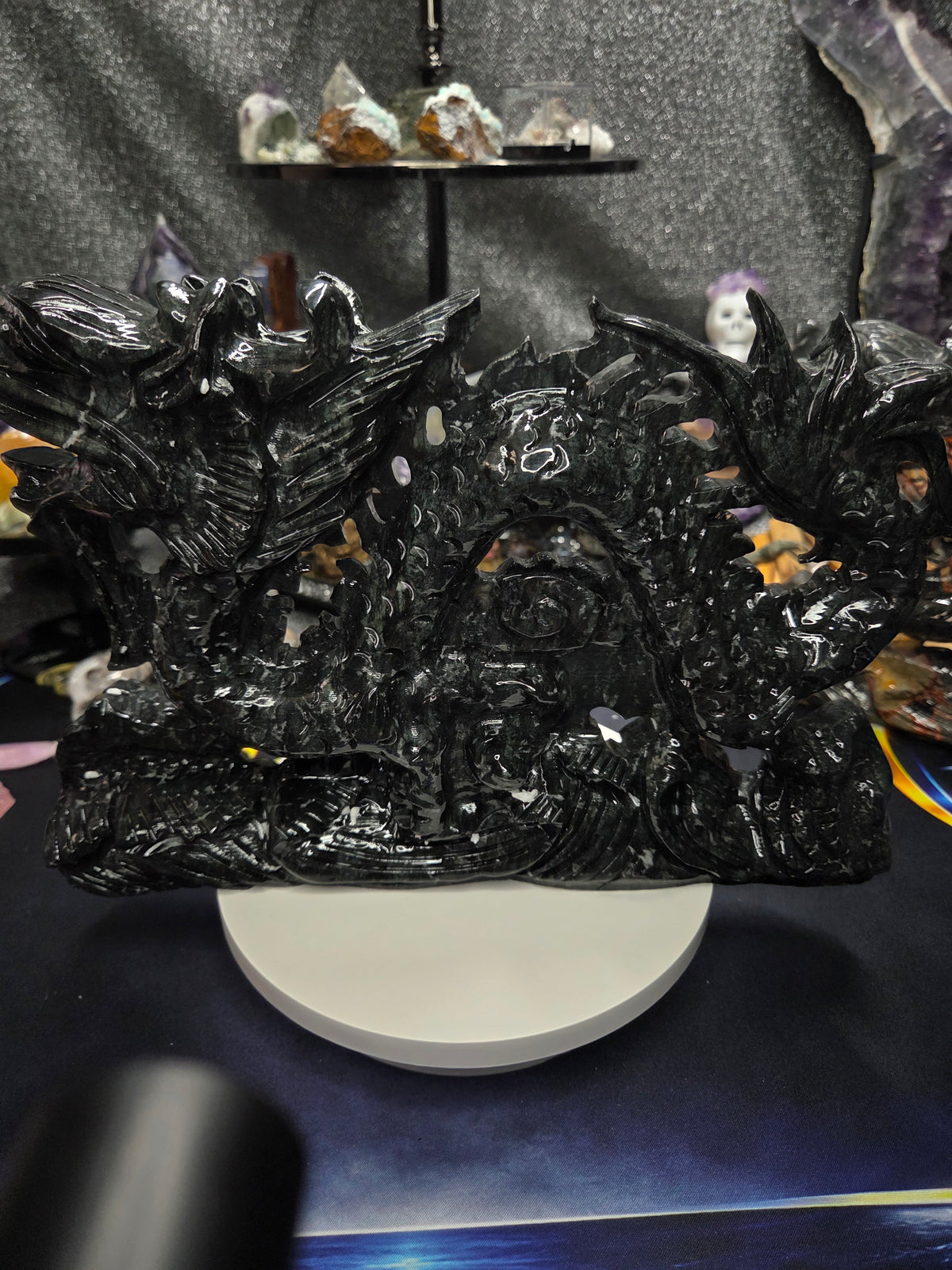Black Jade Dragon Carving – 7.5 lb Collector Display Piece