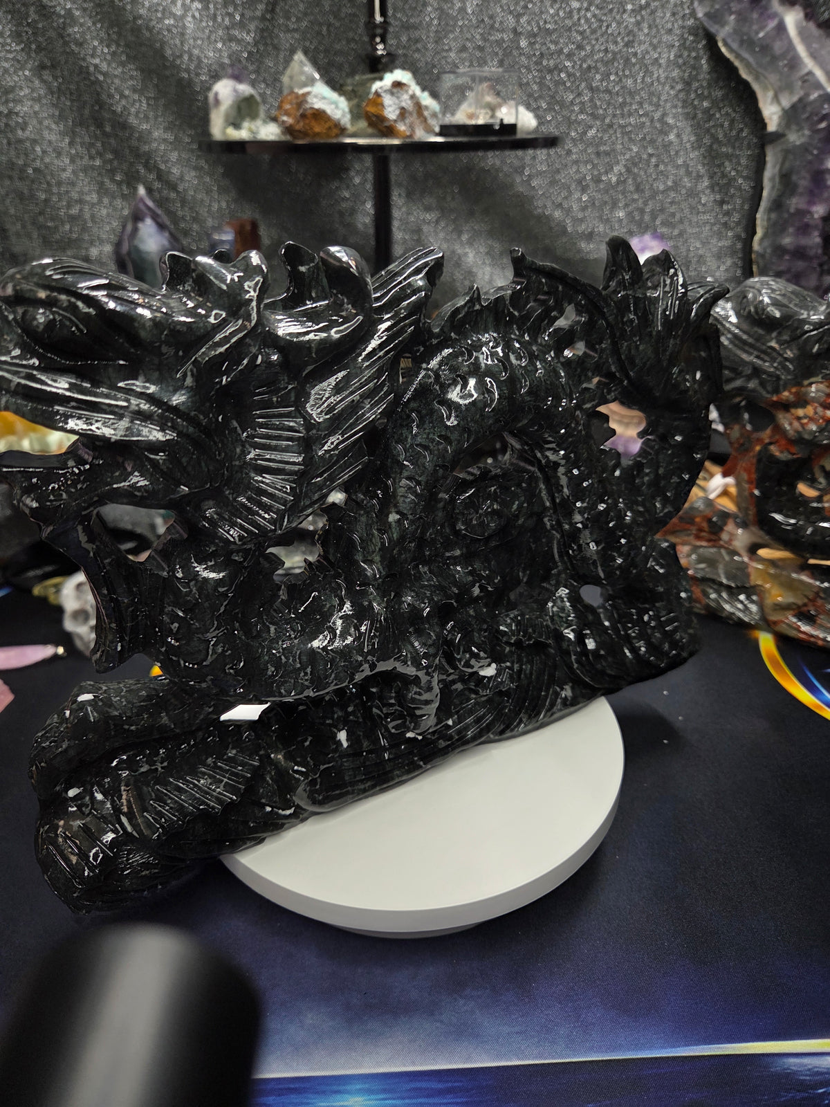 Black Jade Dragon Carving – 7.5 lb Collector Display Piece