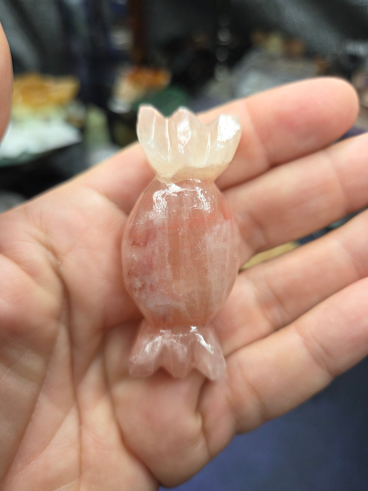 Candy Carvings – Strawberry Calcite, Lemon Calcite, Mangano Calcite & Blue Aragonite