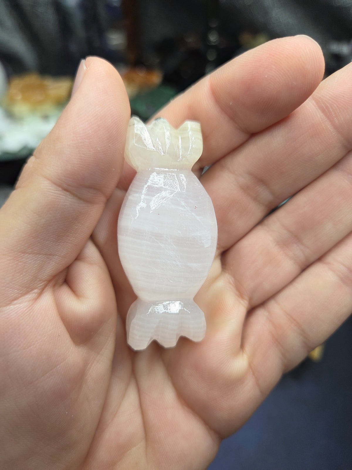 Candy Carvings – Strawberry Calcite, Lemon Calcite, Mangano Calcite & Blue Aragonite