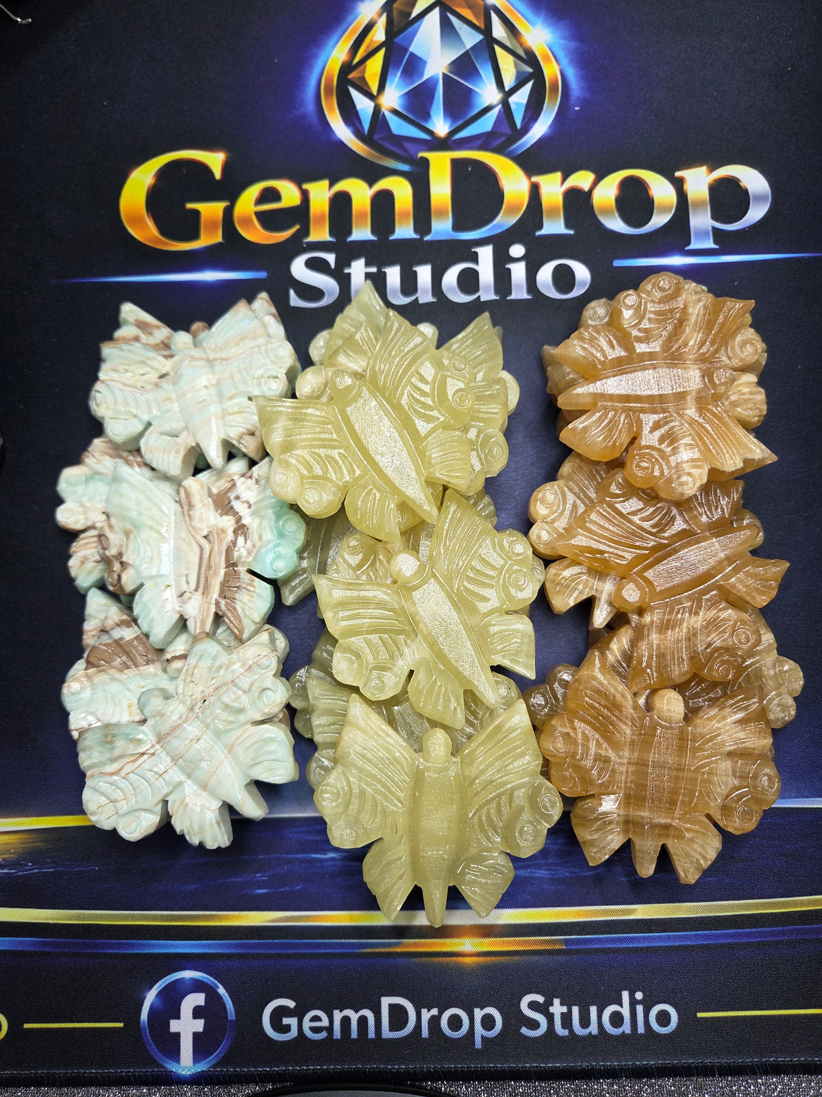 Butterfly Carvings – Blue Aragonite, Lemon Calcite & Honey Calcite
