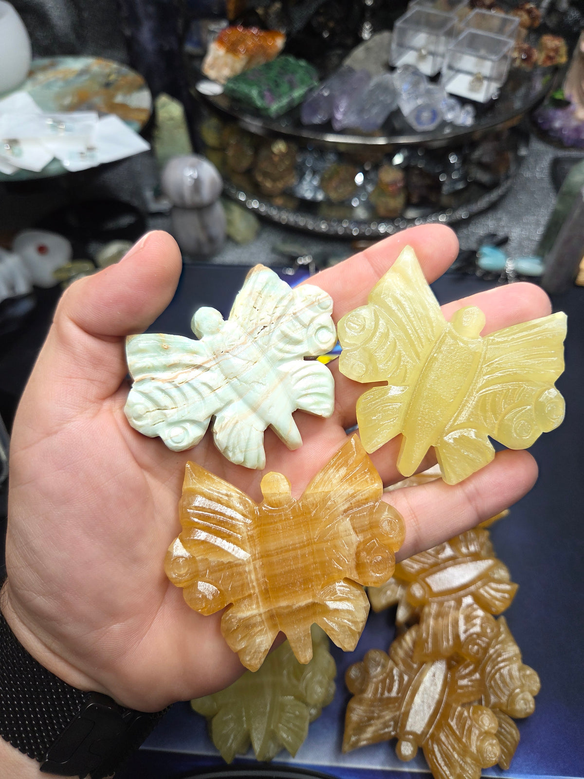 Butterfly Carvings – Blue Aragonite, Lemon Calcite & Honey Calcite