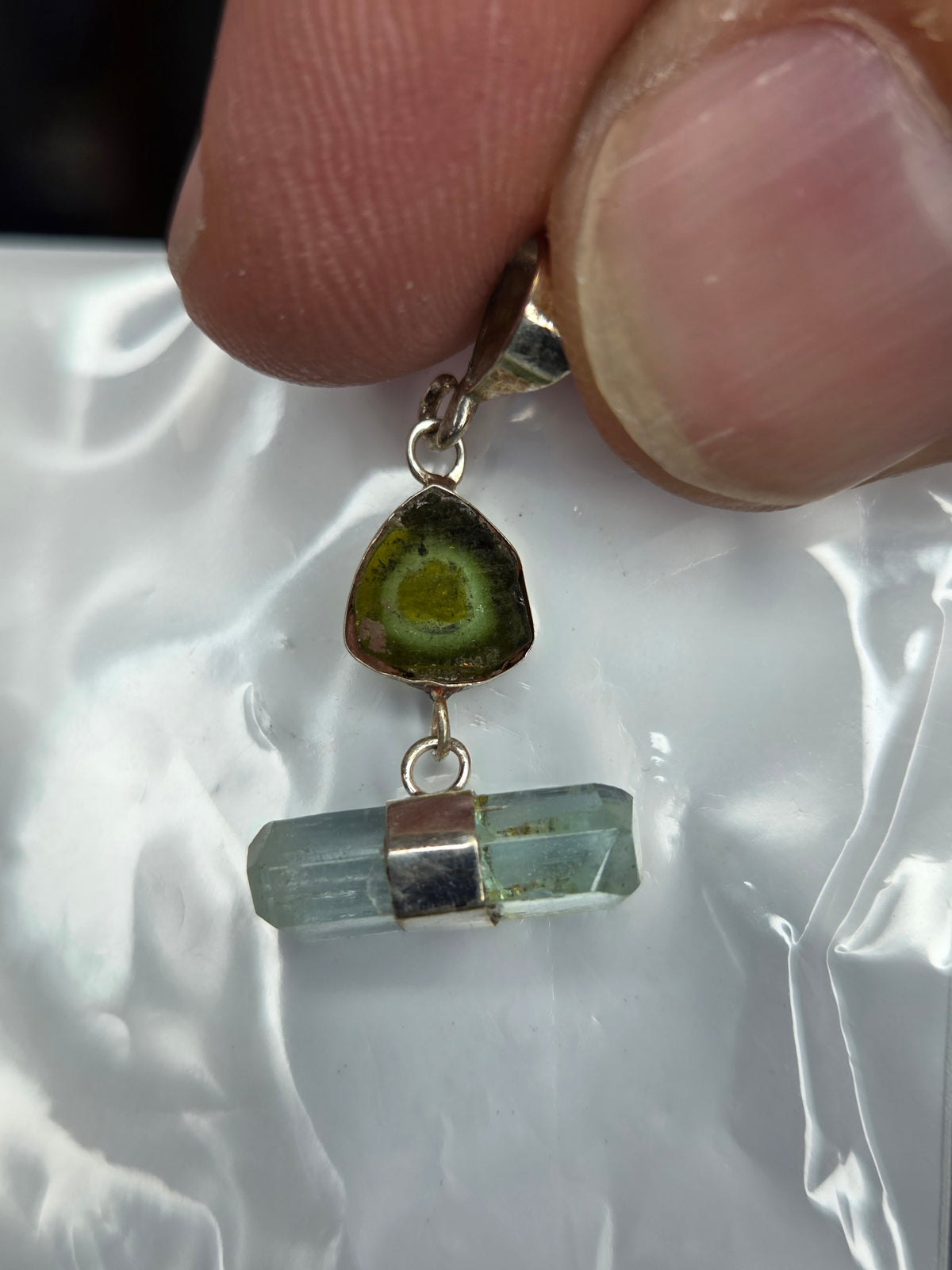 925 Sterling Silver Pendant – Watermelon Tourmaline & Aquamarine (#12)