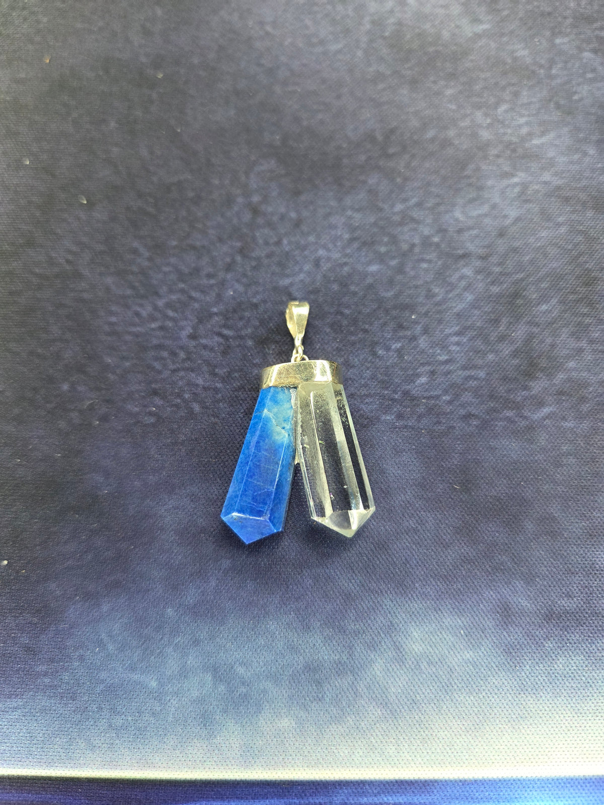 Clear Quartz & Lapis Lazuli Double Point Pendant – 925 Sterling Silver