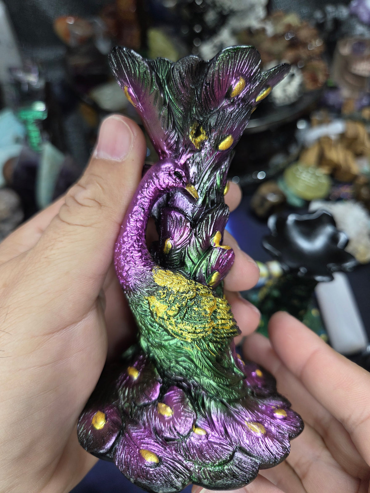 Crystal Sphere Holder — Peacock Style (5" High, 3" Base)