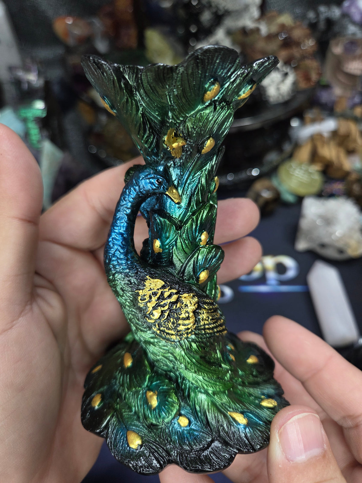 Crystal Sphere Holder — Peacock Style (5" High, 3" Base)