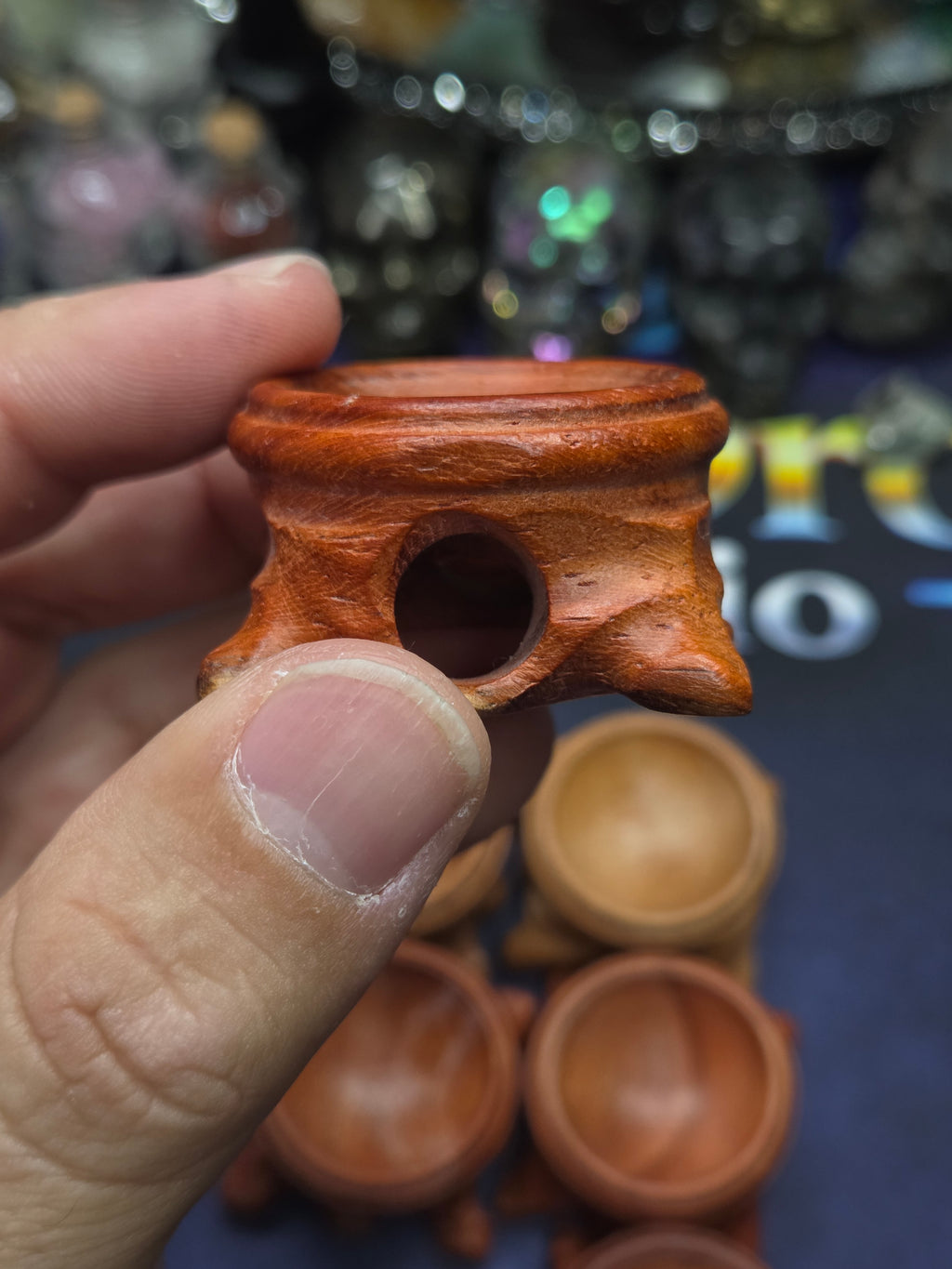 Medium carved wood sphere holder