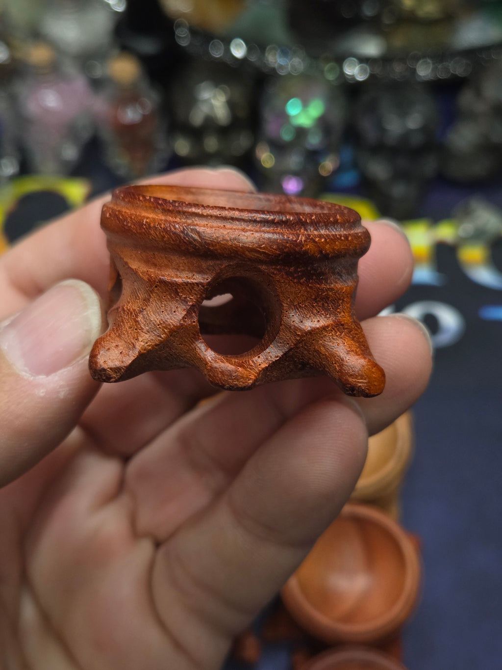 Medium carved wood sphere holder