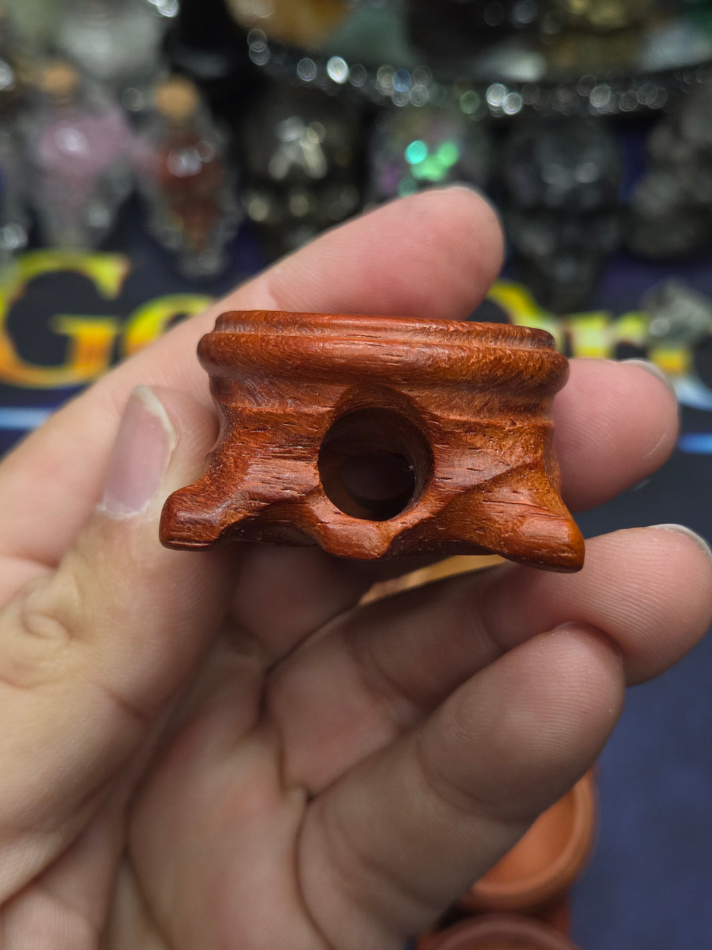 Medium carved wood sphere holder
