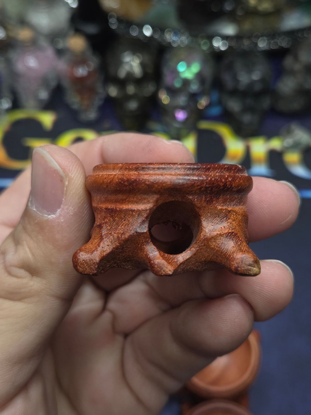 Medium carved wood sphere holder