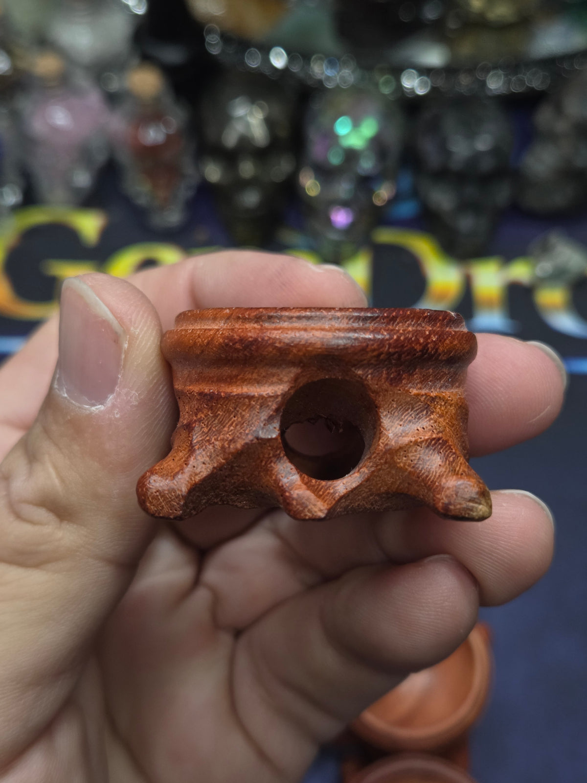 Medium carved wood sphere holder