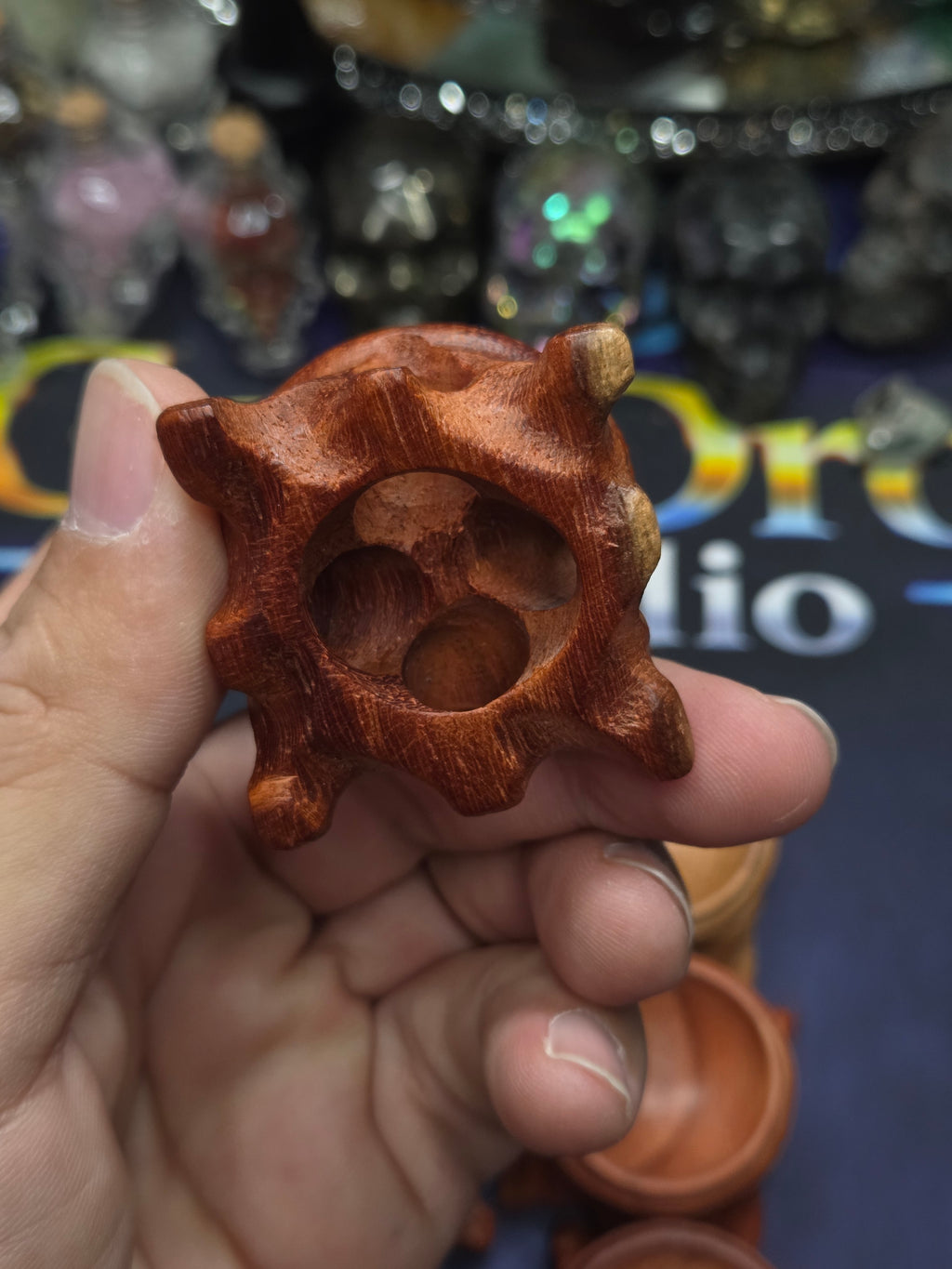 Medium carved wood sphere holder