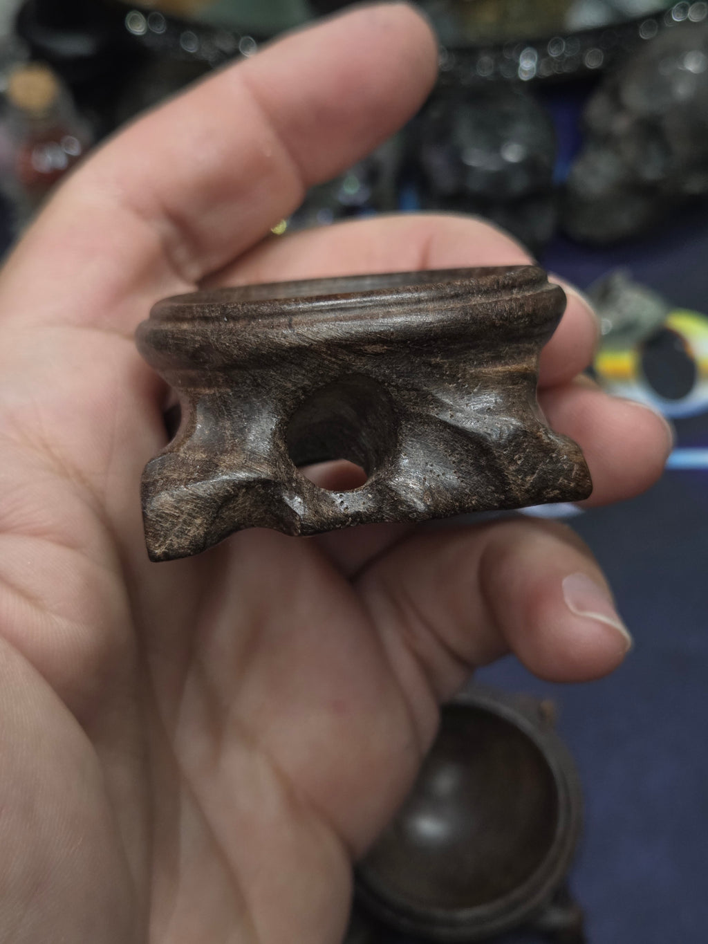 Large carved wood sphere holder