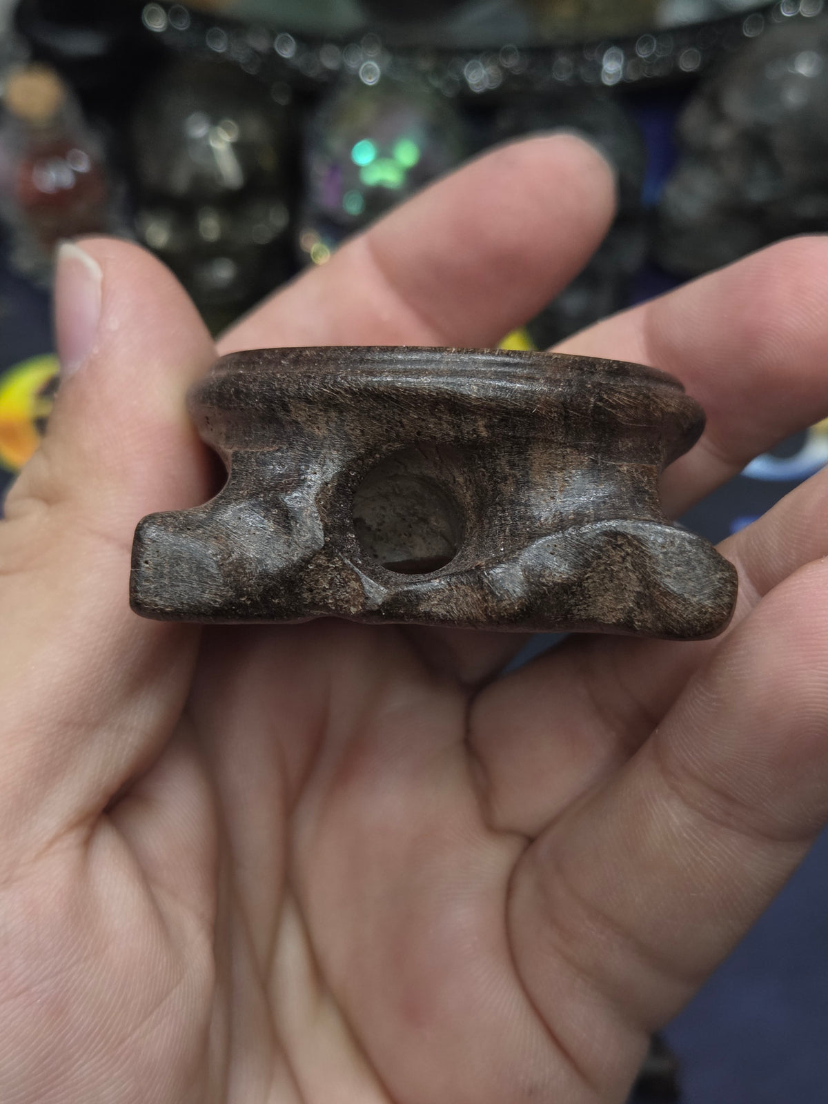 Large carved wood sphere holder