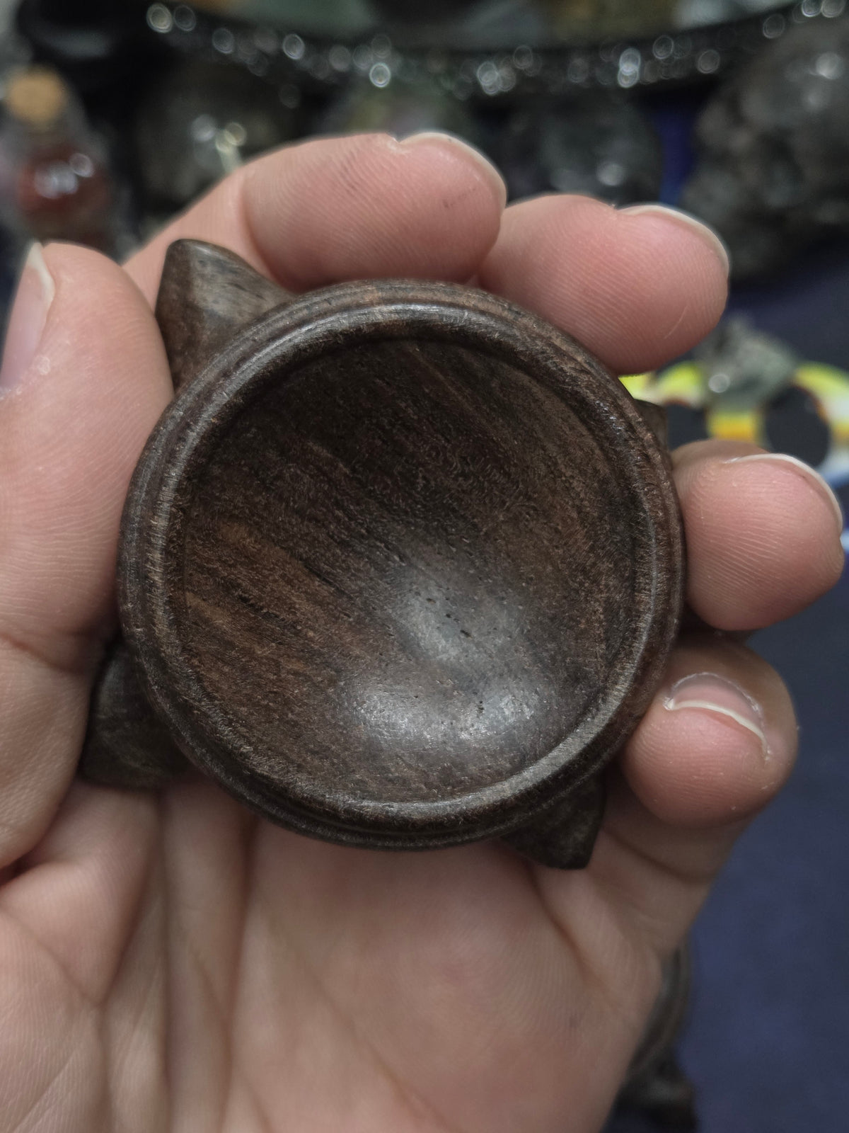 Large carved wood sphere holder