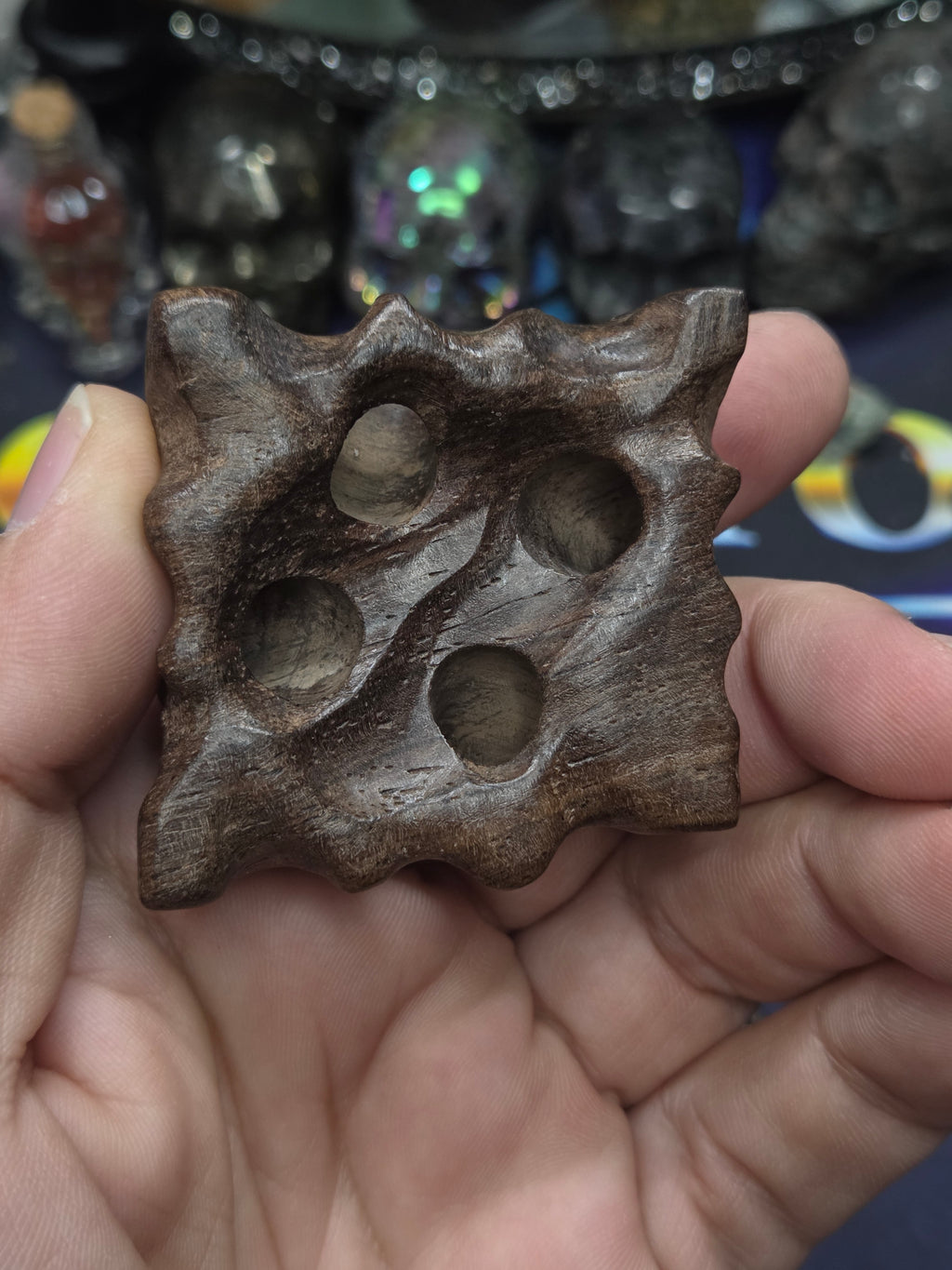 Large carved wood sphere holder