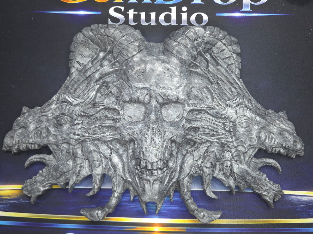 Demon skull and dragons carving #1