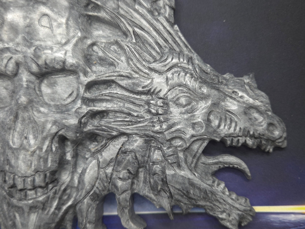 Demon skull and dragons carving #1