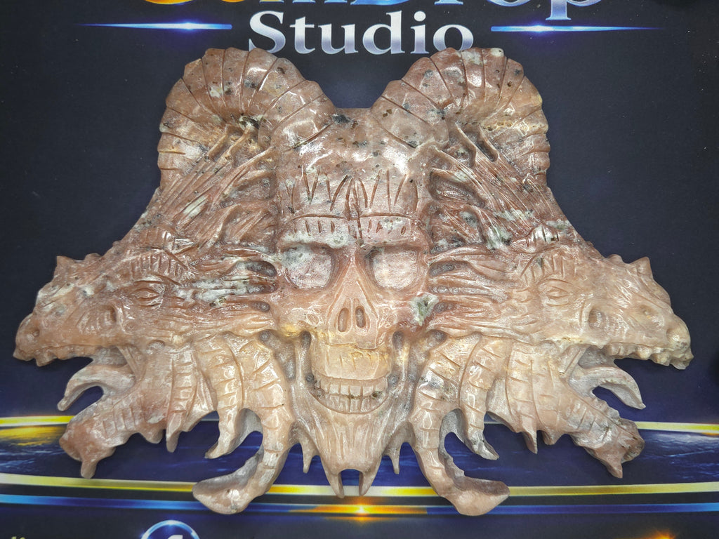Demon skull and dragons carving #2
