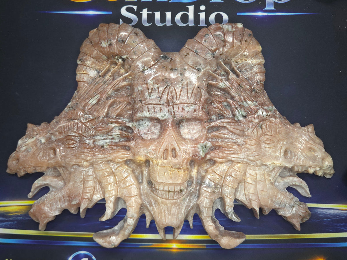 Demon skull and dragons carving #2
