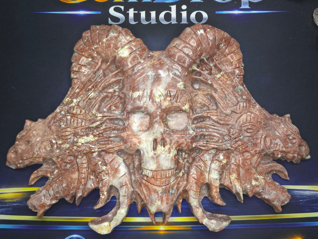 Demon skull and dragons carving #5