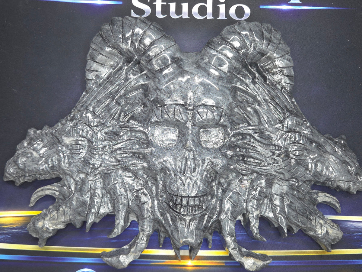 Demon skull and dragons carving #6