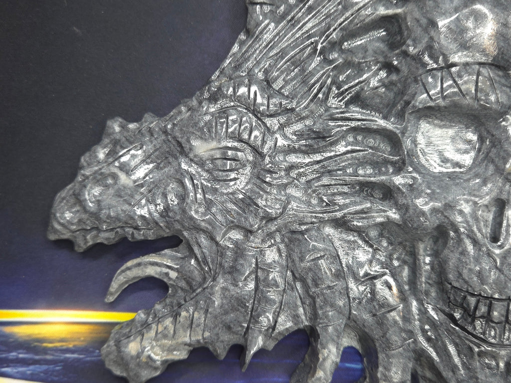 Demon skull and dragons carving #6