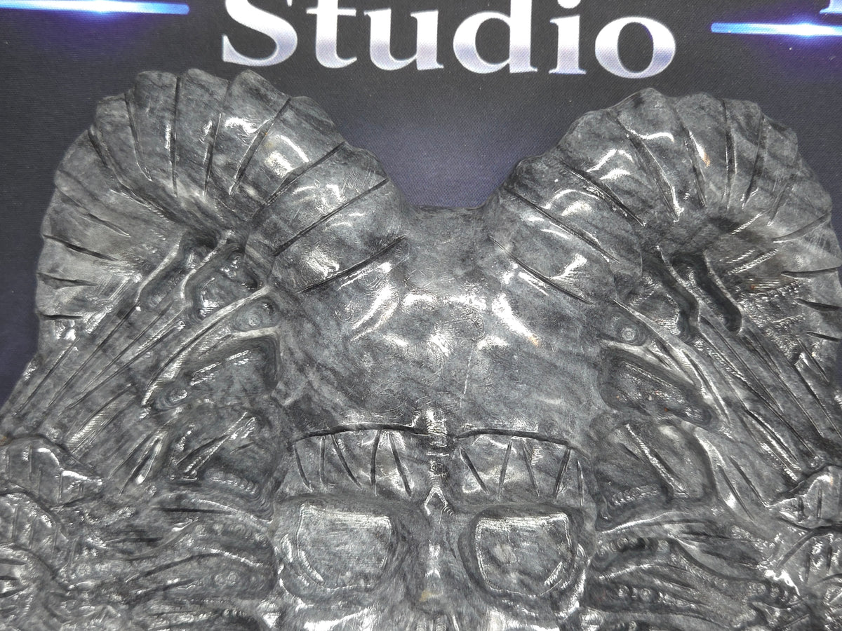 Demon skull and dragons carving #6