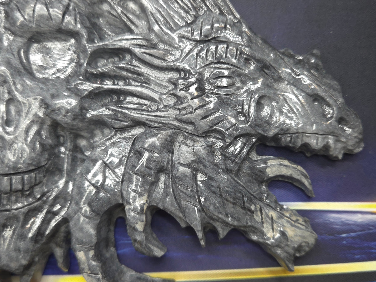 Demon skull and dragons carving #6