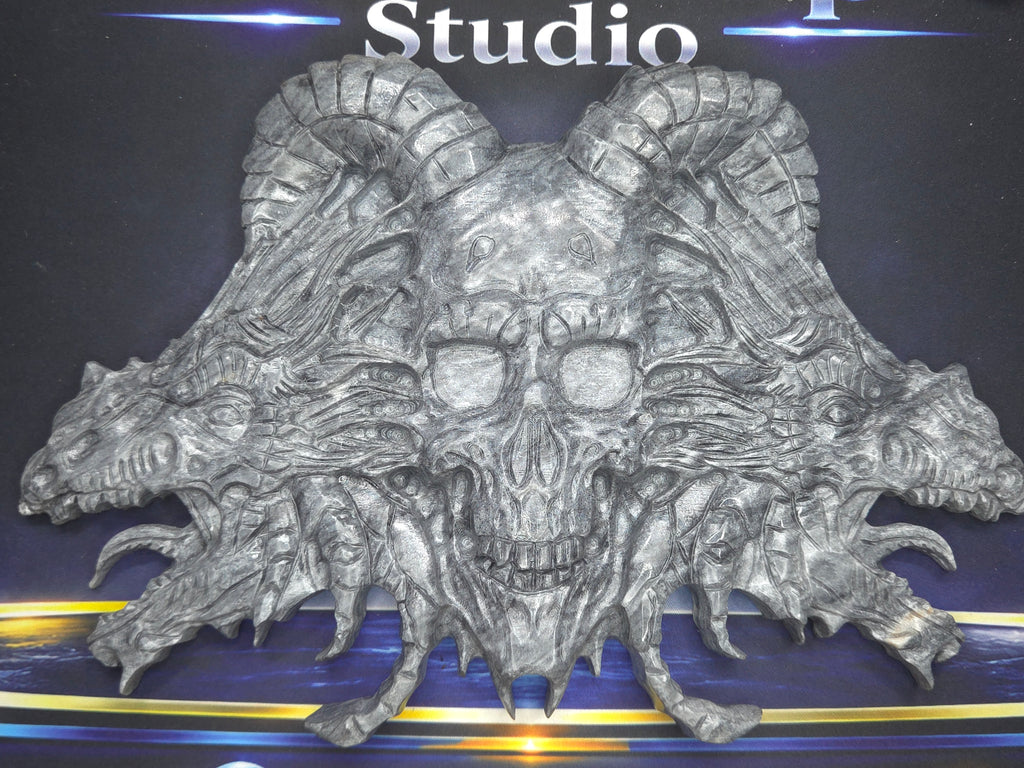 Demon skull and dragons carving #7