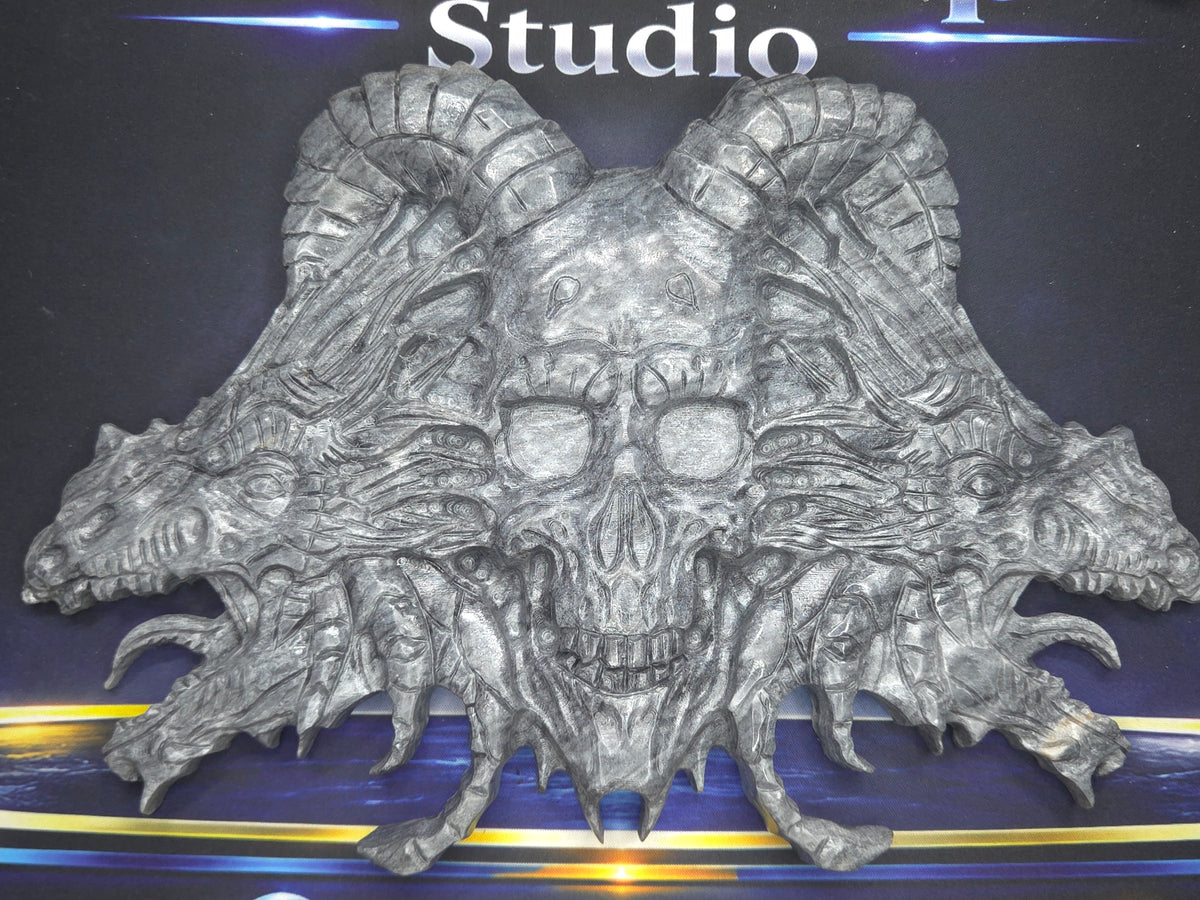 Demon skull and dragons carving #7