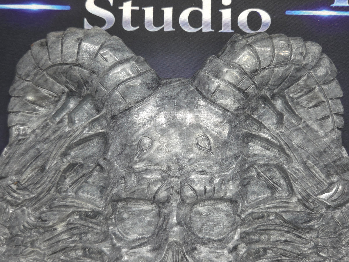 Demon skull and dragons carving #7