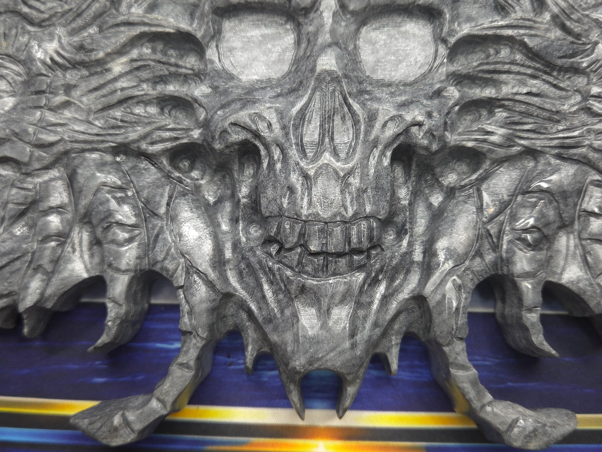 Demon skull and dragons carving #7