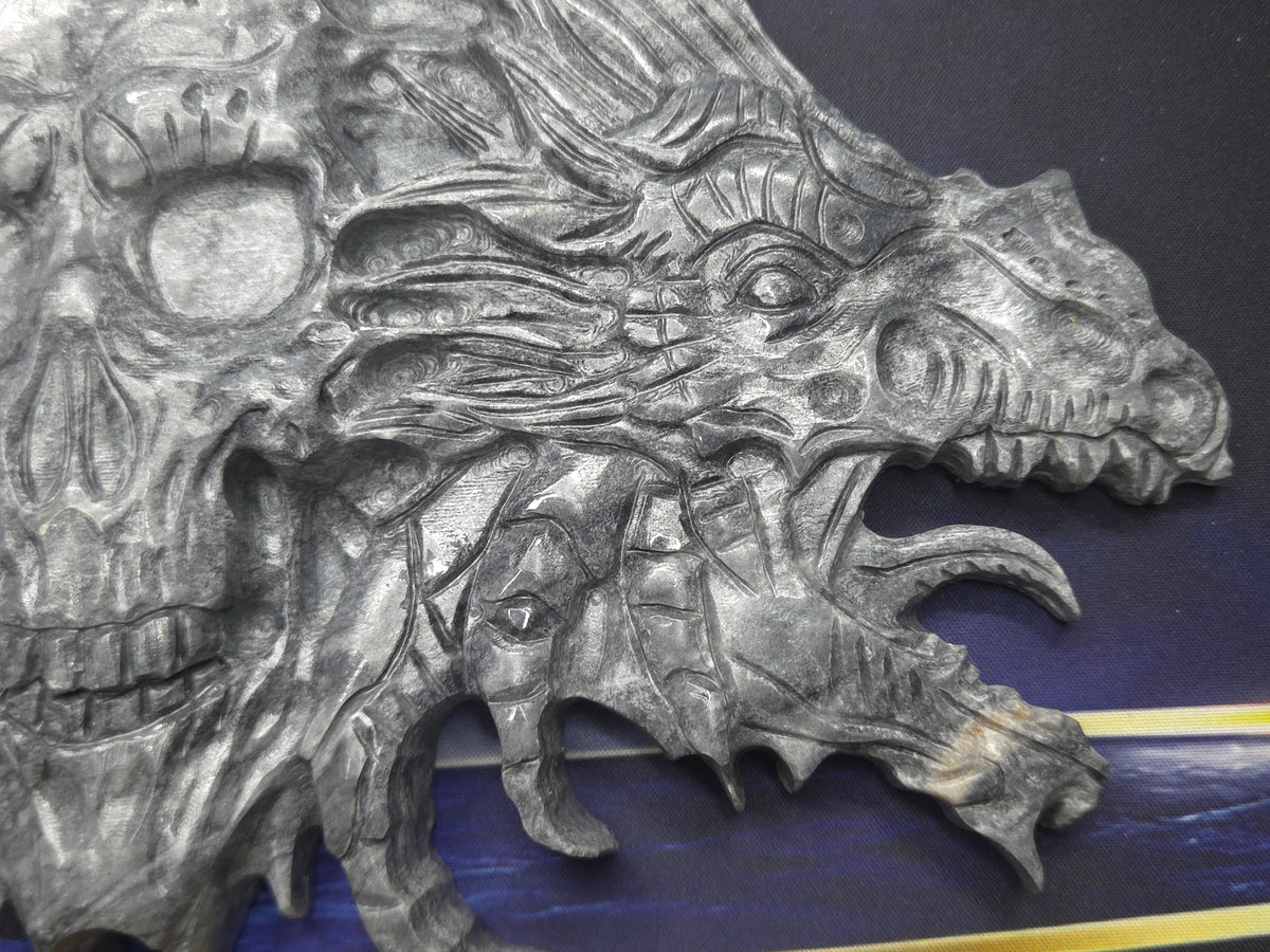 Demon skull and dragons carving #7