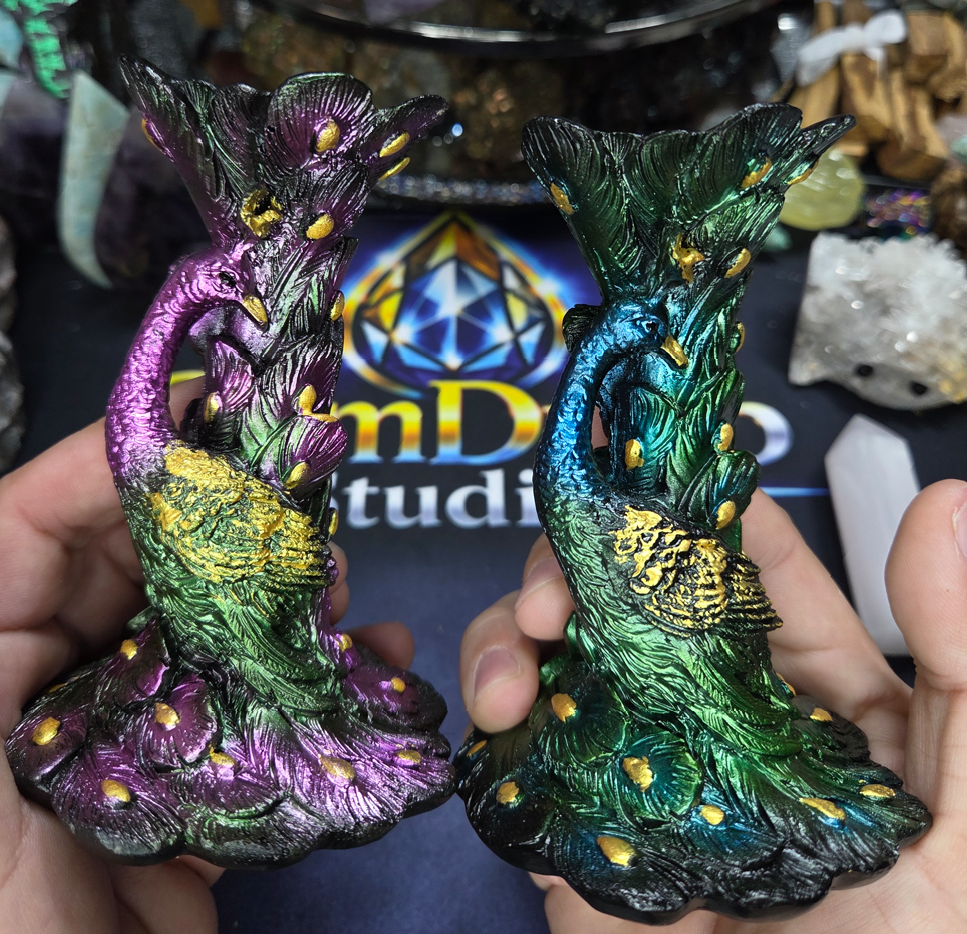 Crystal Sphere Holder — Peacock Style (5" High, 3" Base)