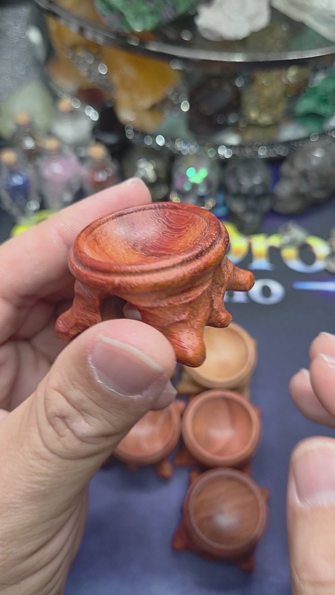 Medium carved wood sphere holder