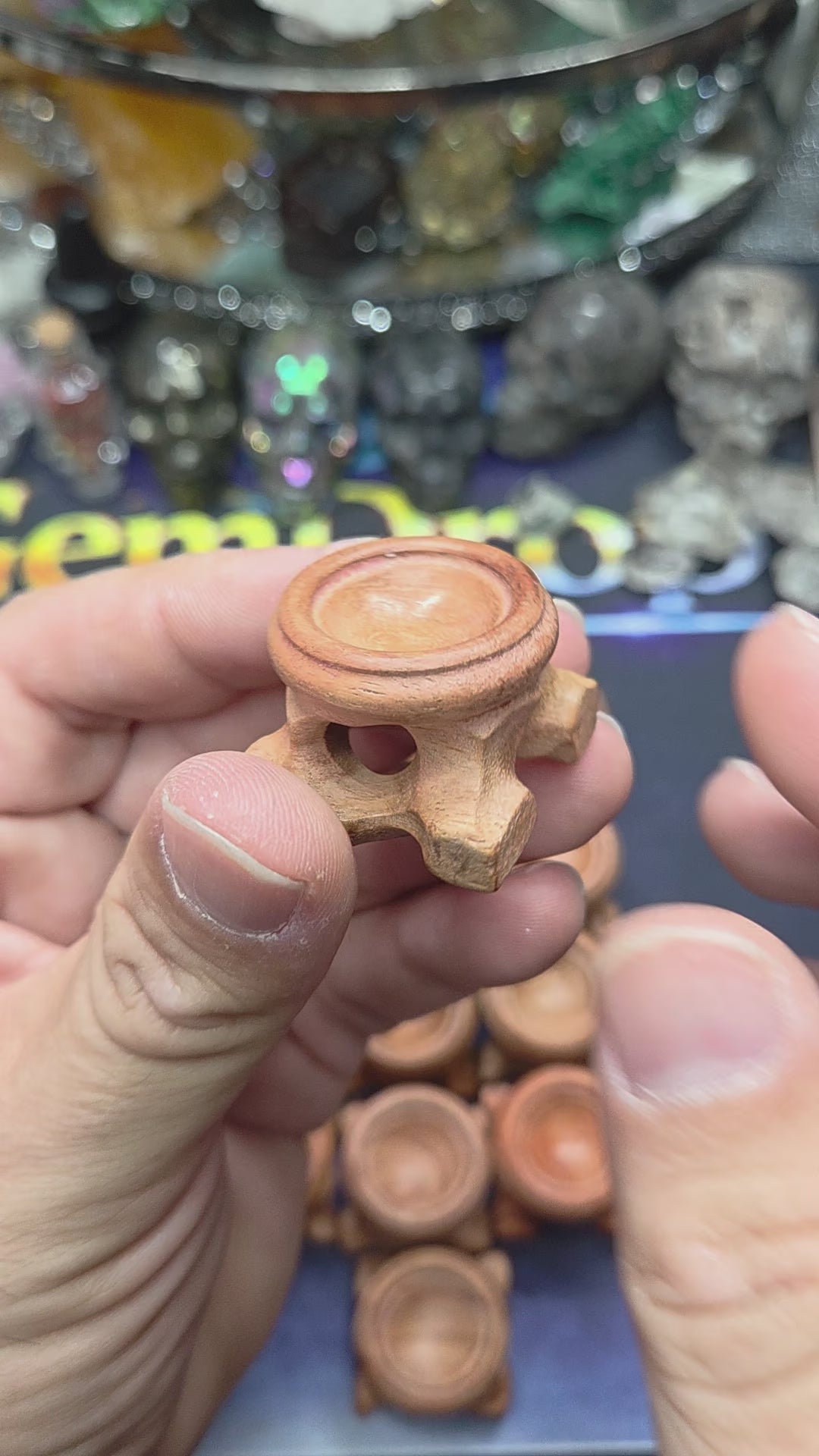 Small carved wood sphere holder