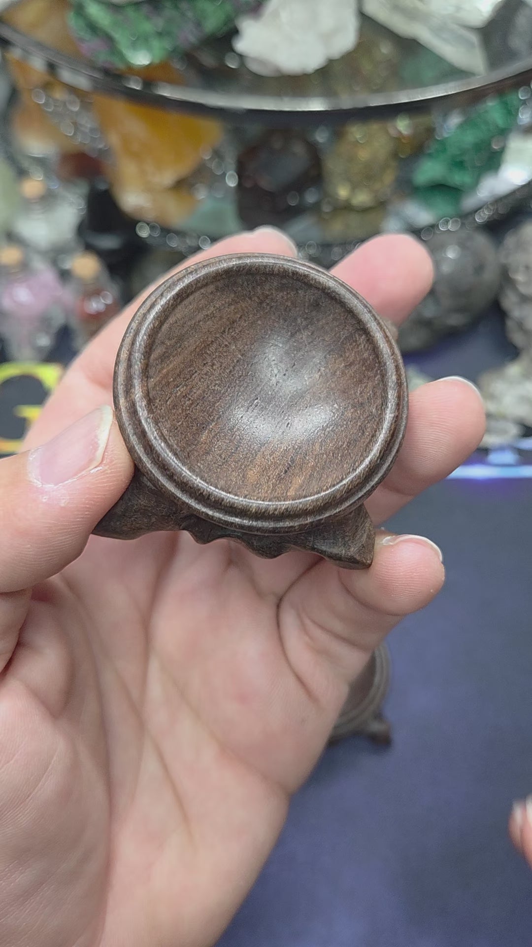 Large carved wood sphere holder