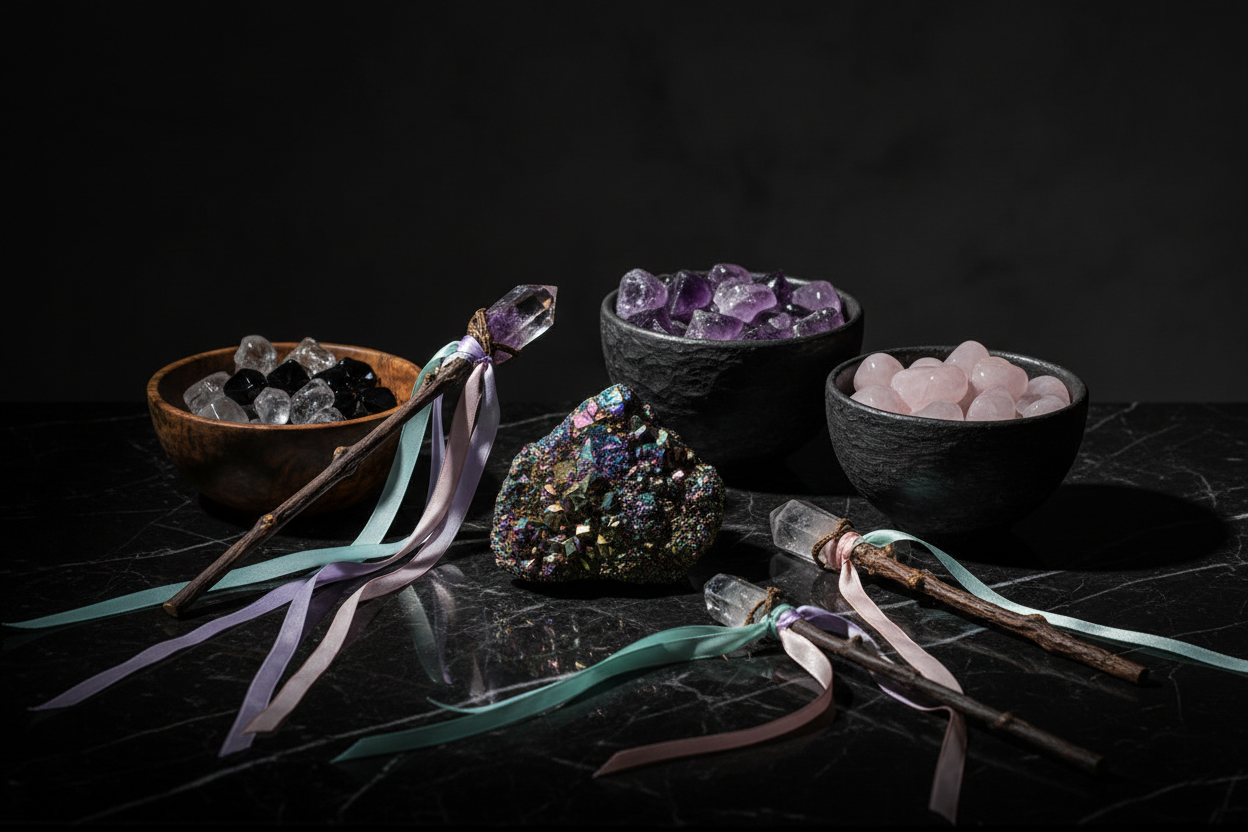 Rainbow Iridescent Pyrite, Fairy Wands & Crystal Bowls